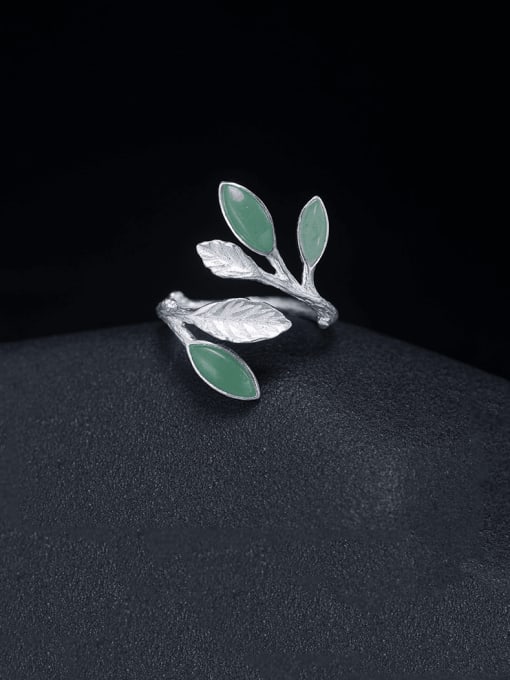 925 sterling silver jade leaf vintage stackable ring