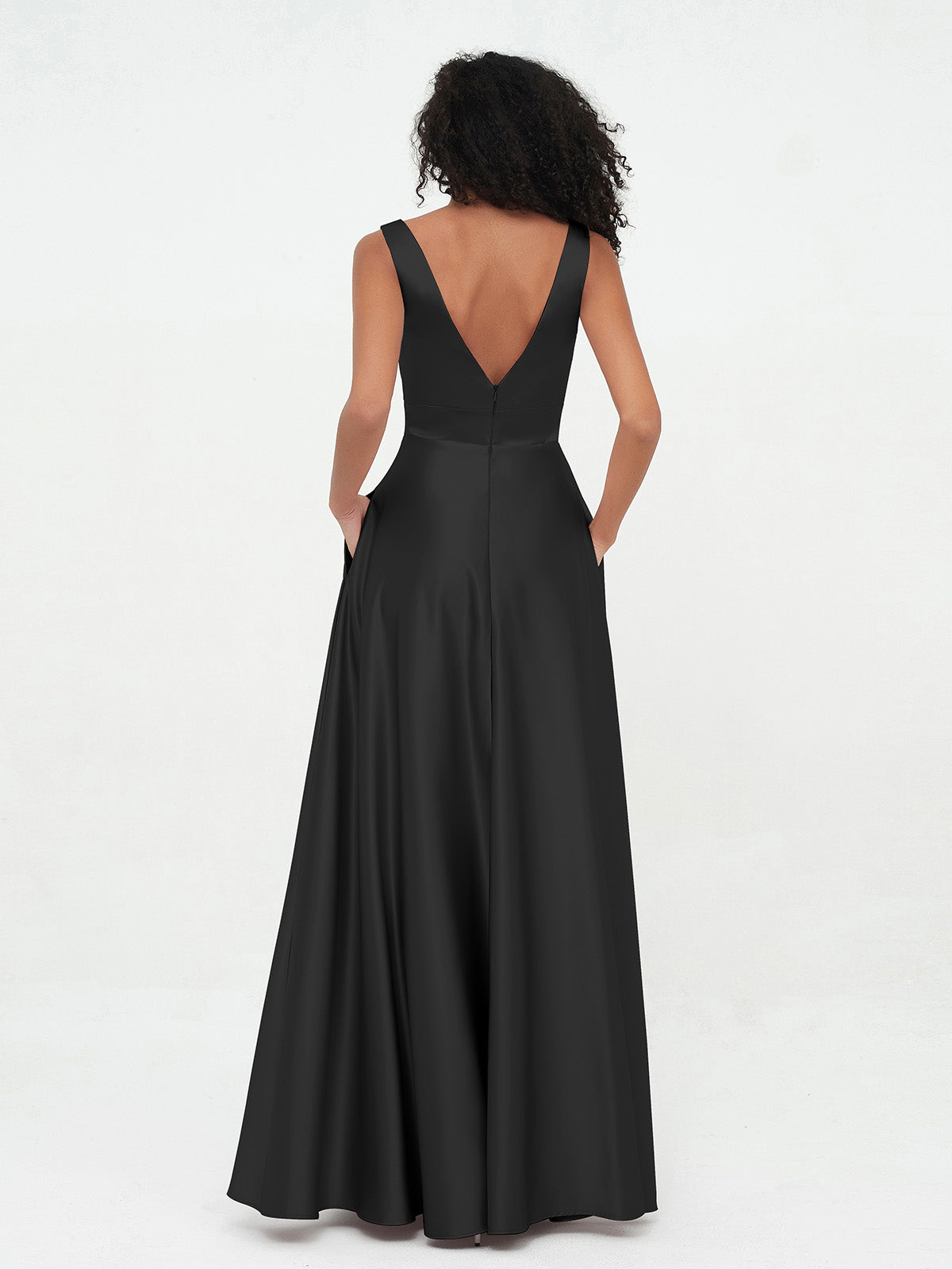 V-neck Satin Max Dresses Black