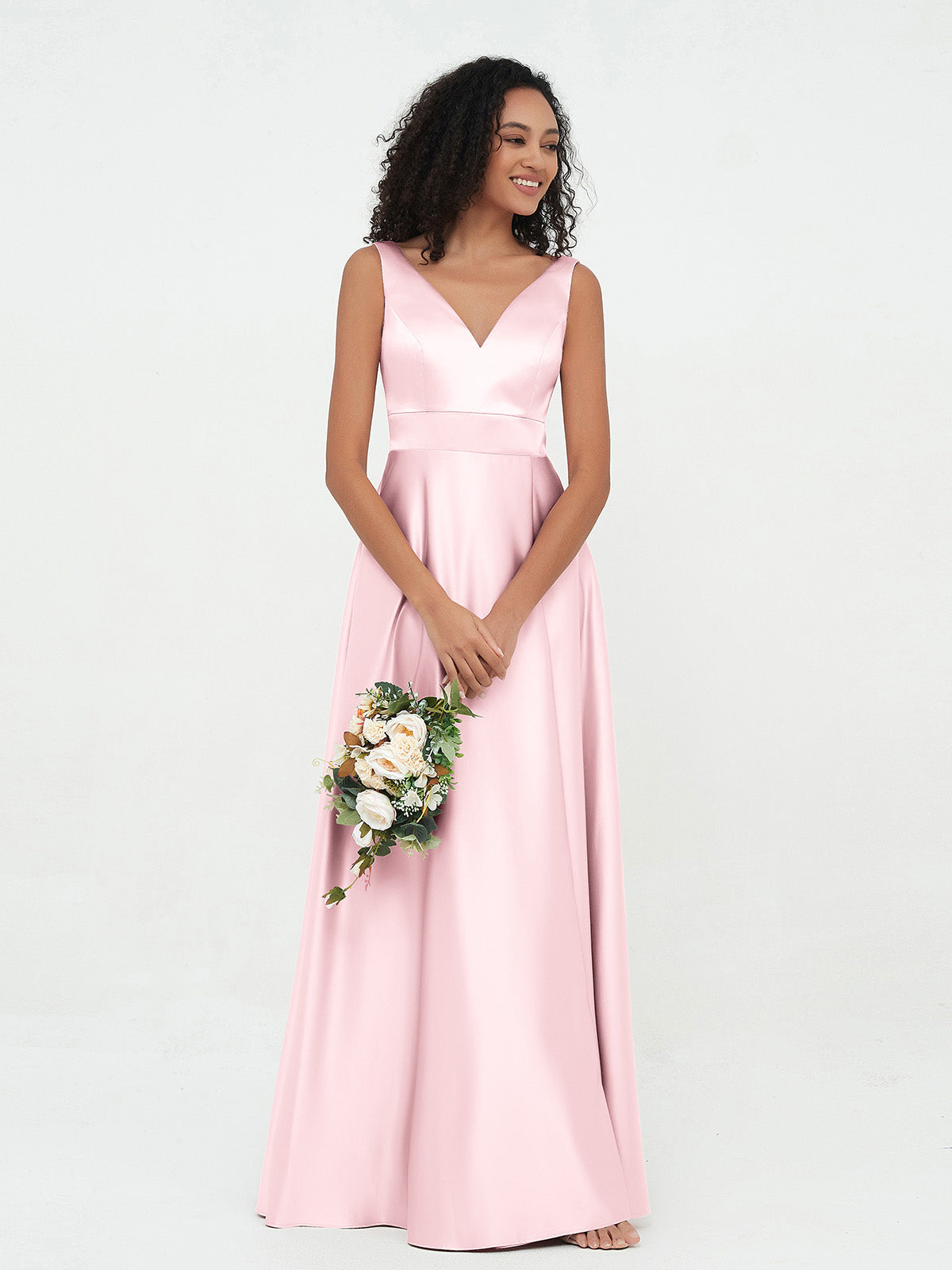 V-neck Satin Max Dresses Blush Pibk