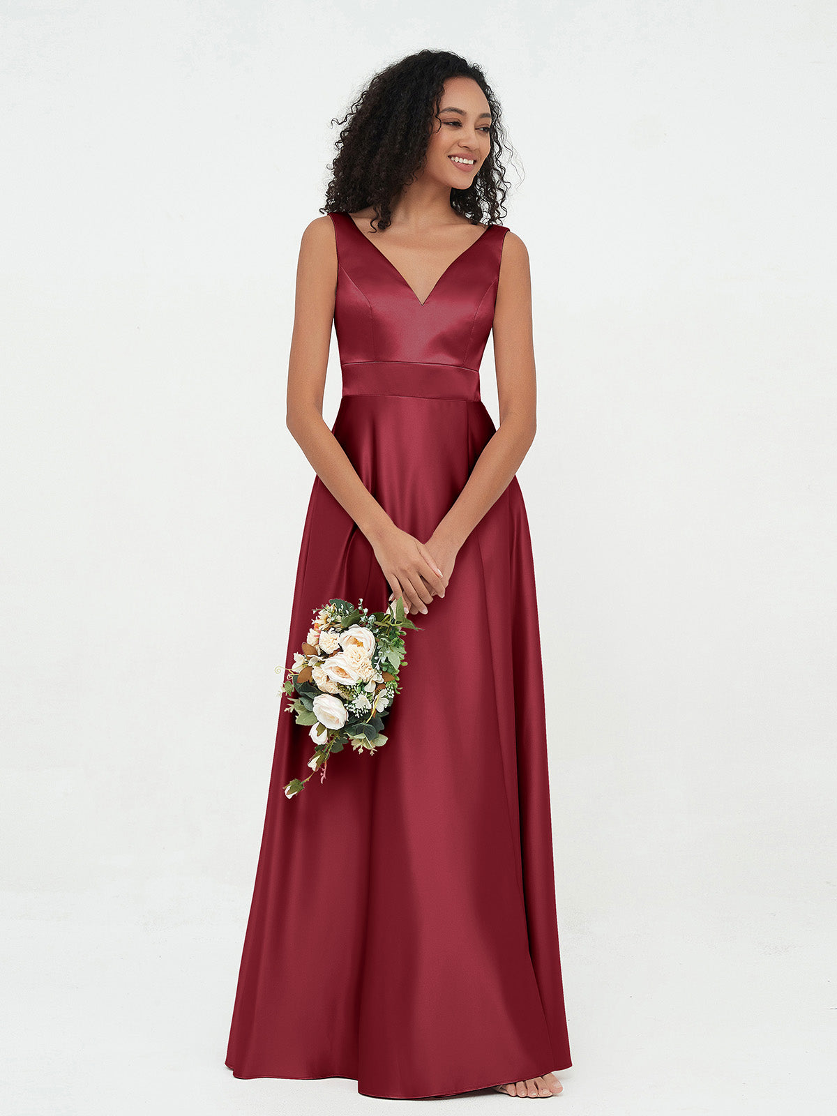 V-neck Satin Max Dresses Burgundy