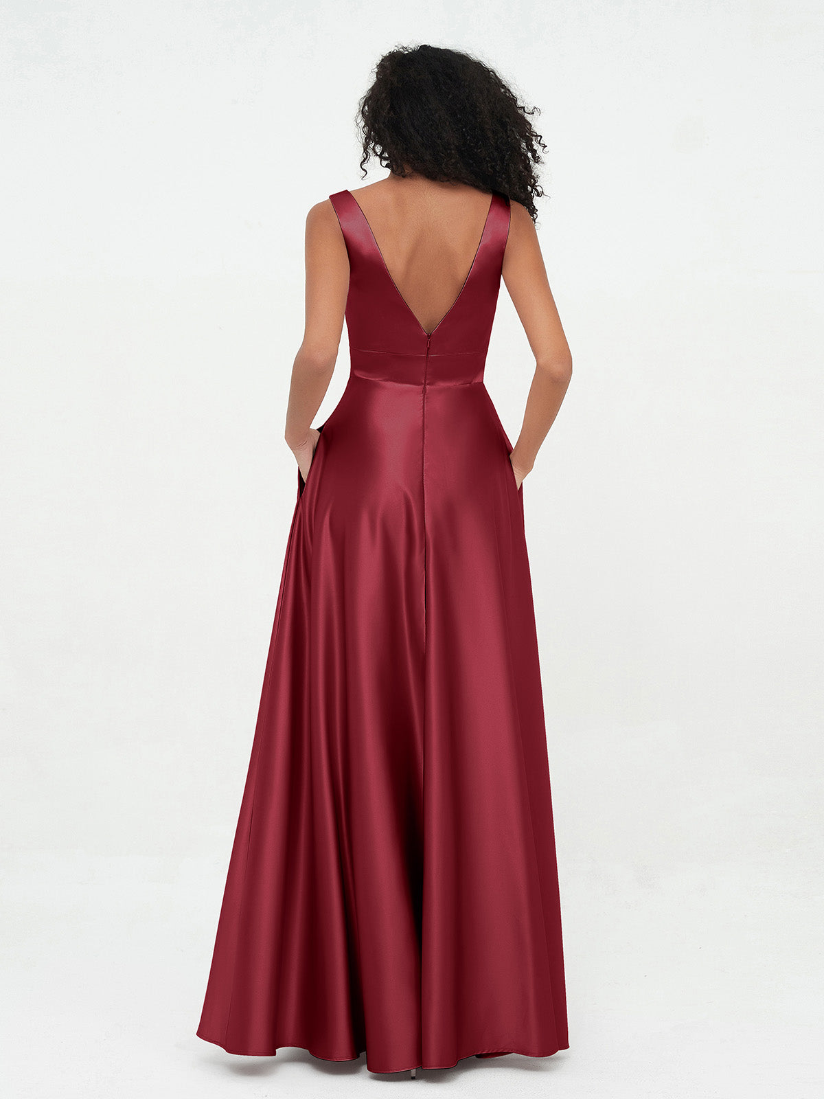 V-neck Satin Max Dresses Burgundy