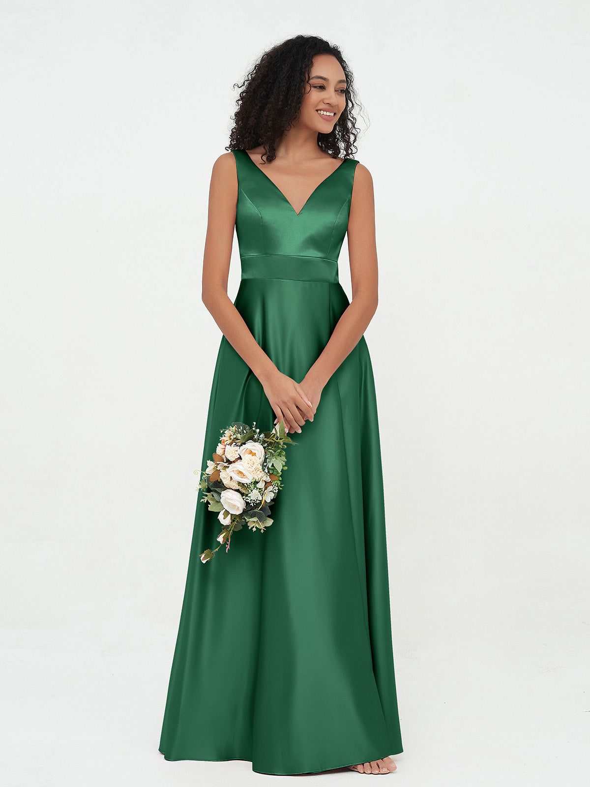 V-neck Satin Max Dresses Dark Green