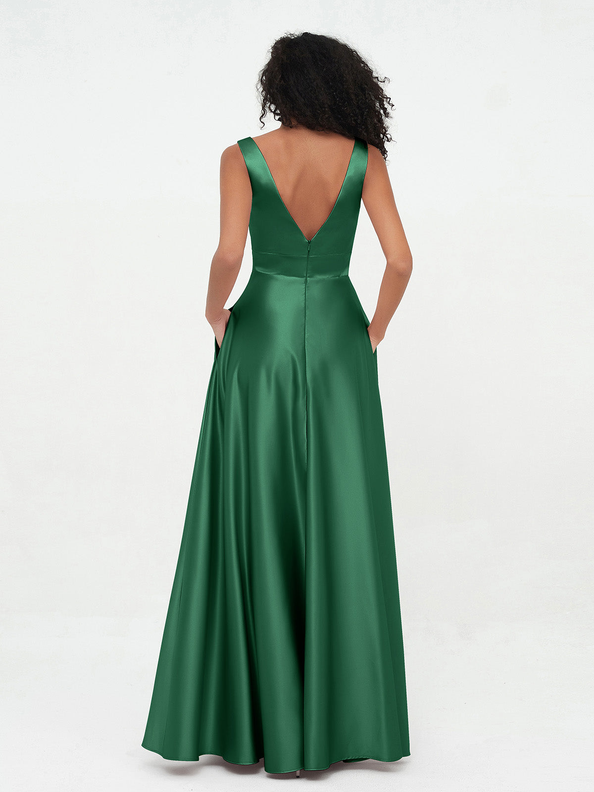 V-neck Satin Max Dresses Dark Green