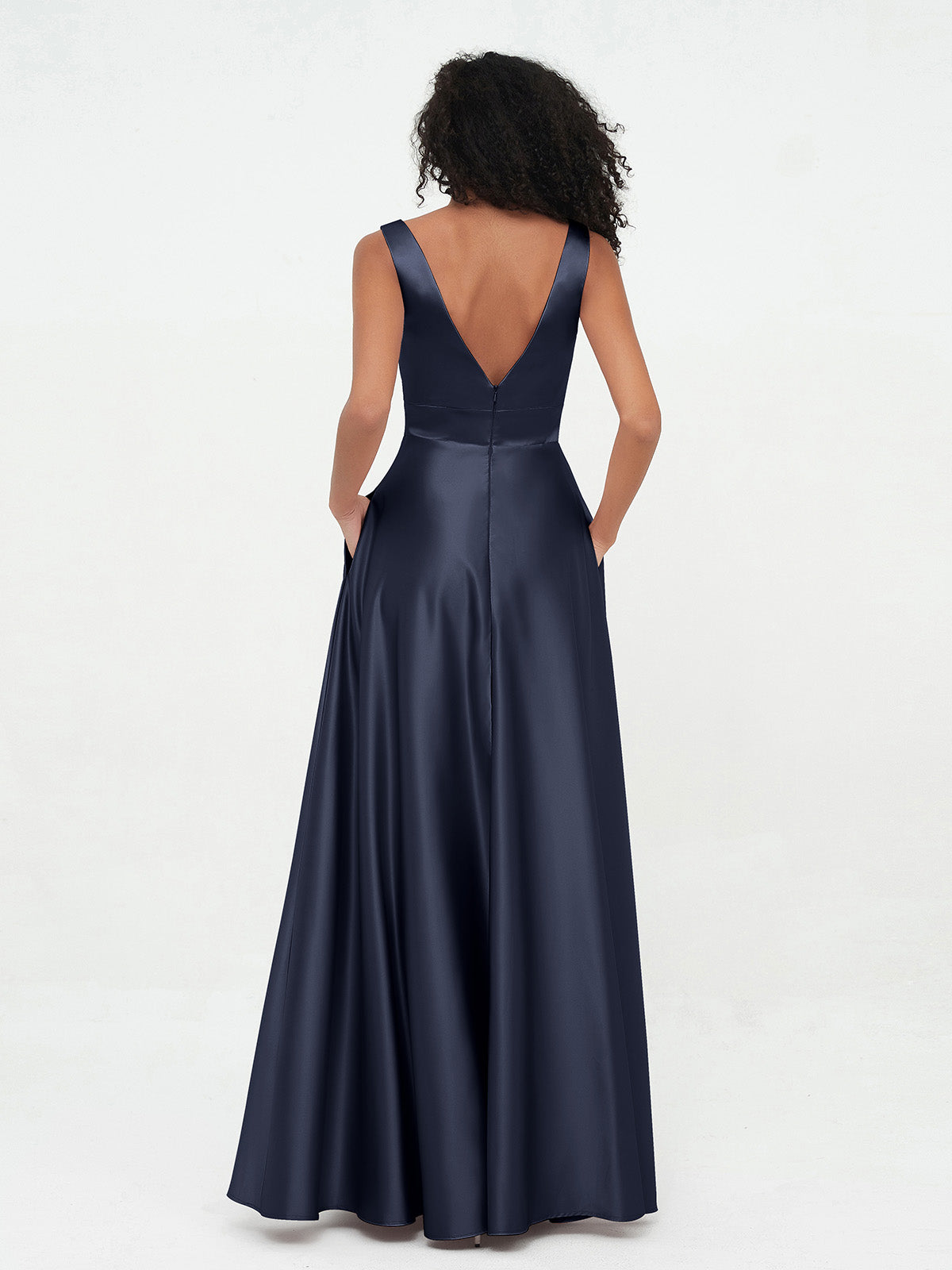 V-neck Satin Max Dresses Dark Navy