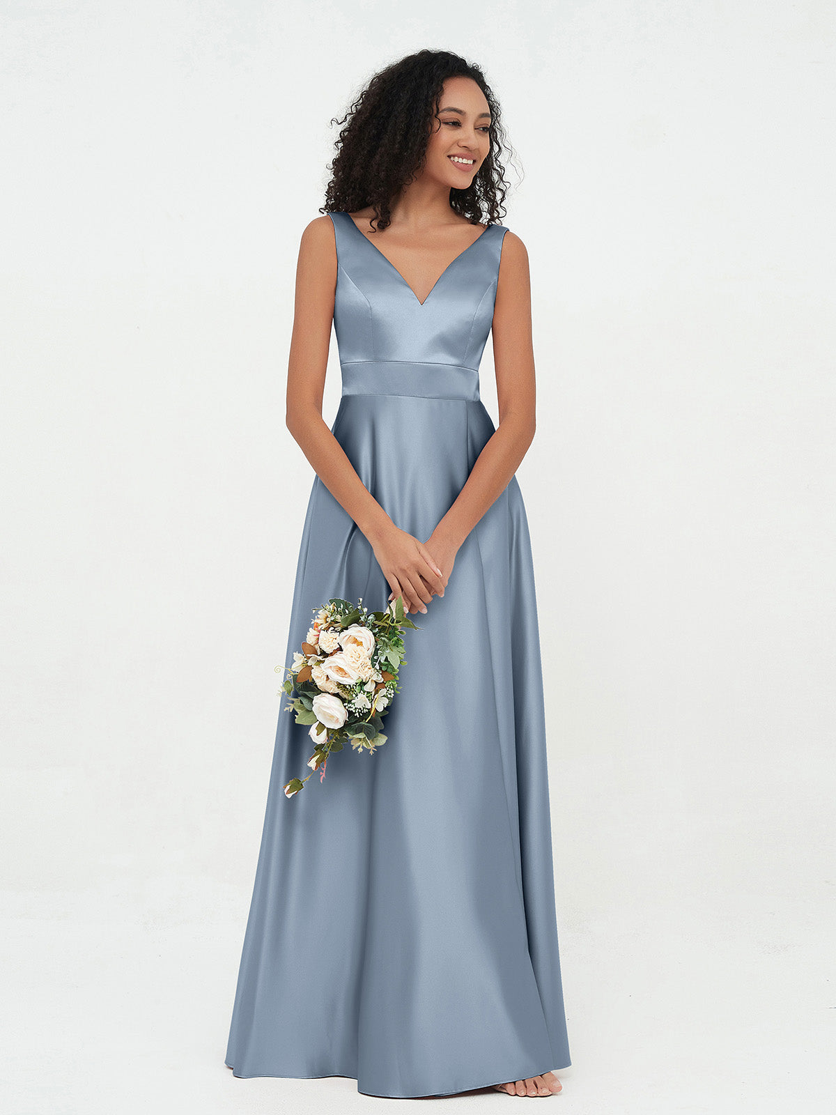 V-neck Satin Max Dresses Dusty Blue