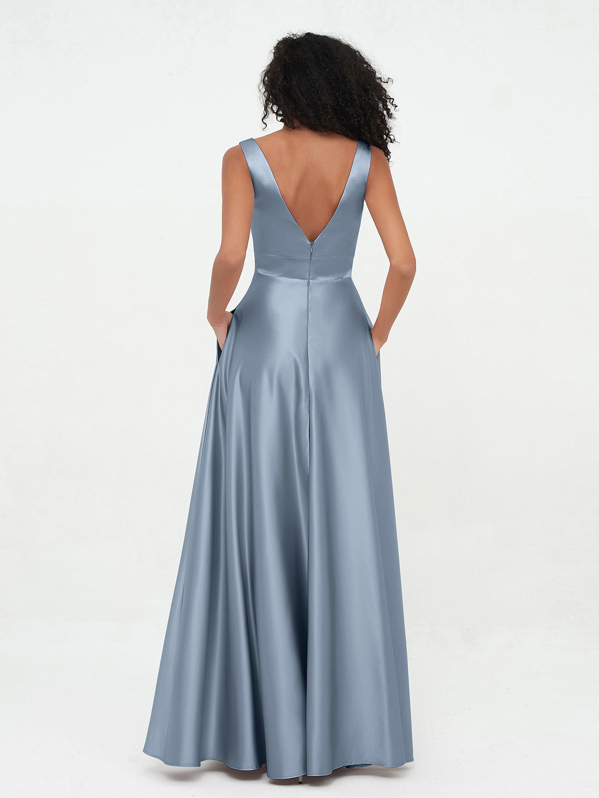 V-neck Satin Max Dresses Dusty Blue