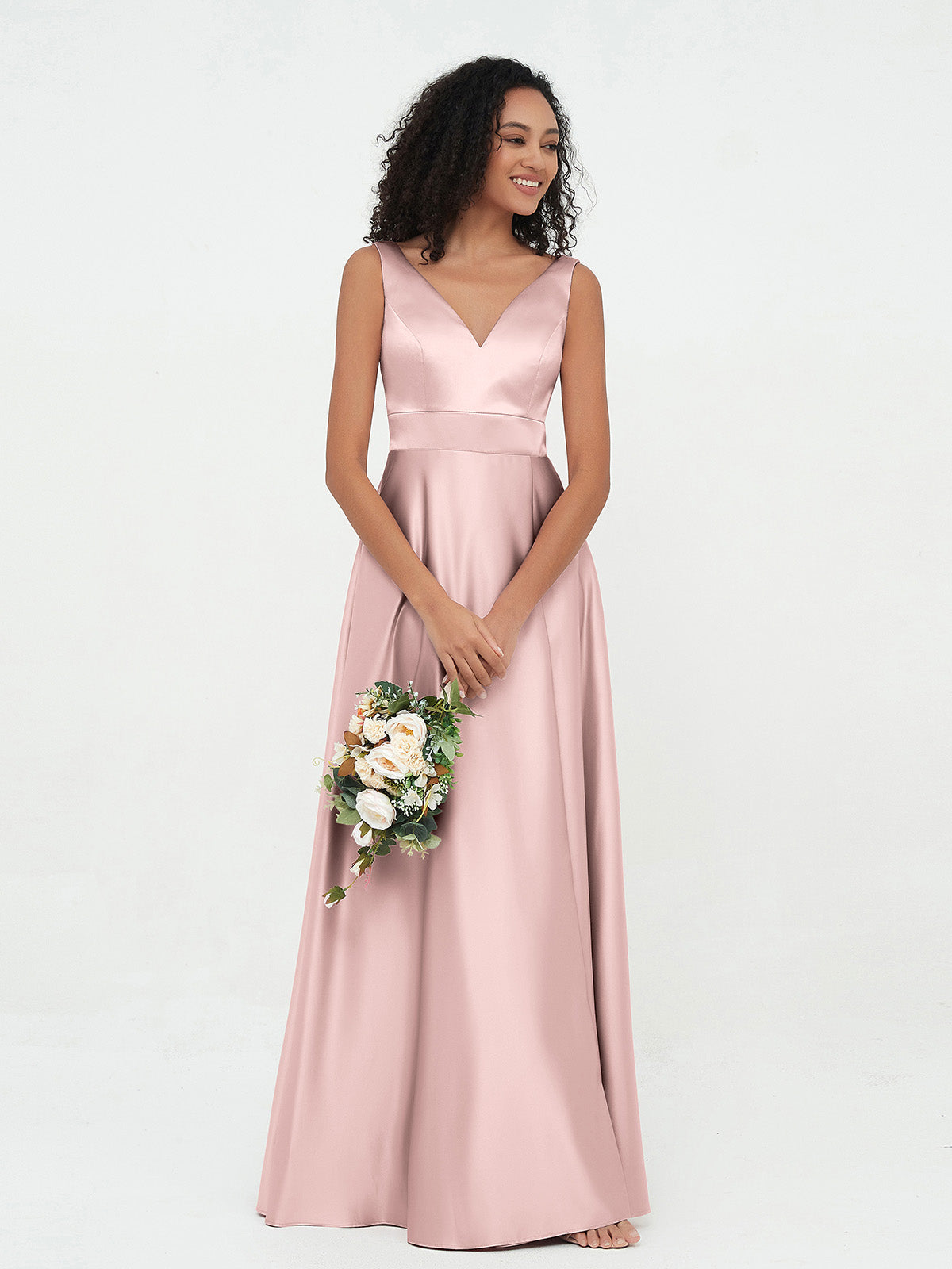 V-neck Satin Max Dresses Dusty Pink