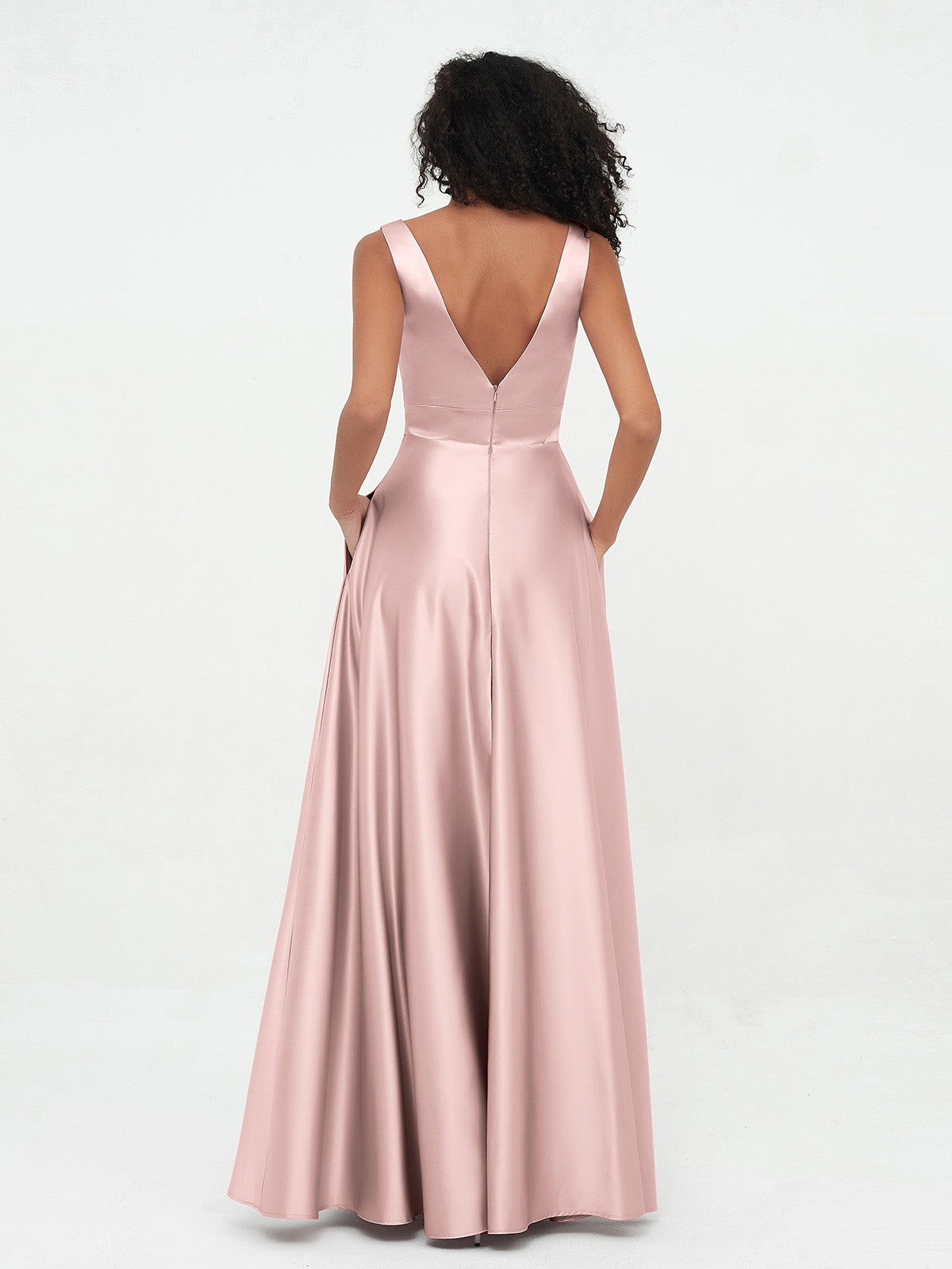 V-neck Satin Max Dresses Dusty Pink