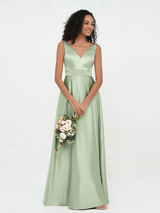 V-neck Satin Max Dresses Sage