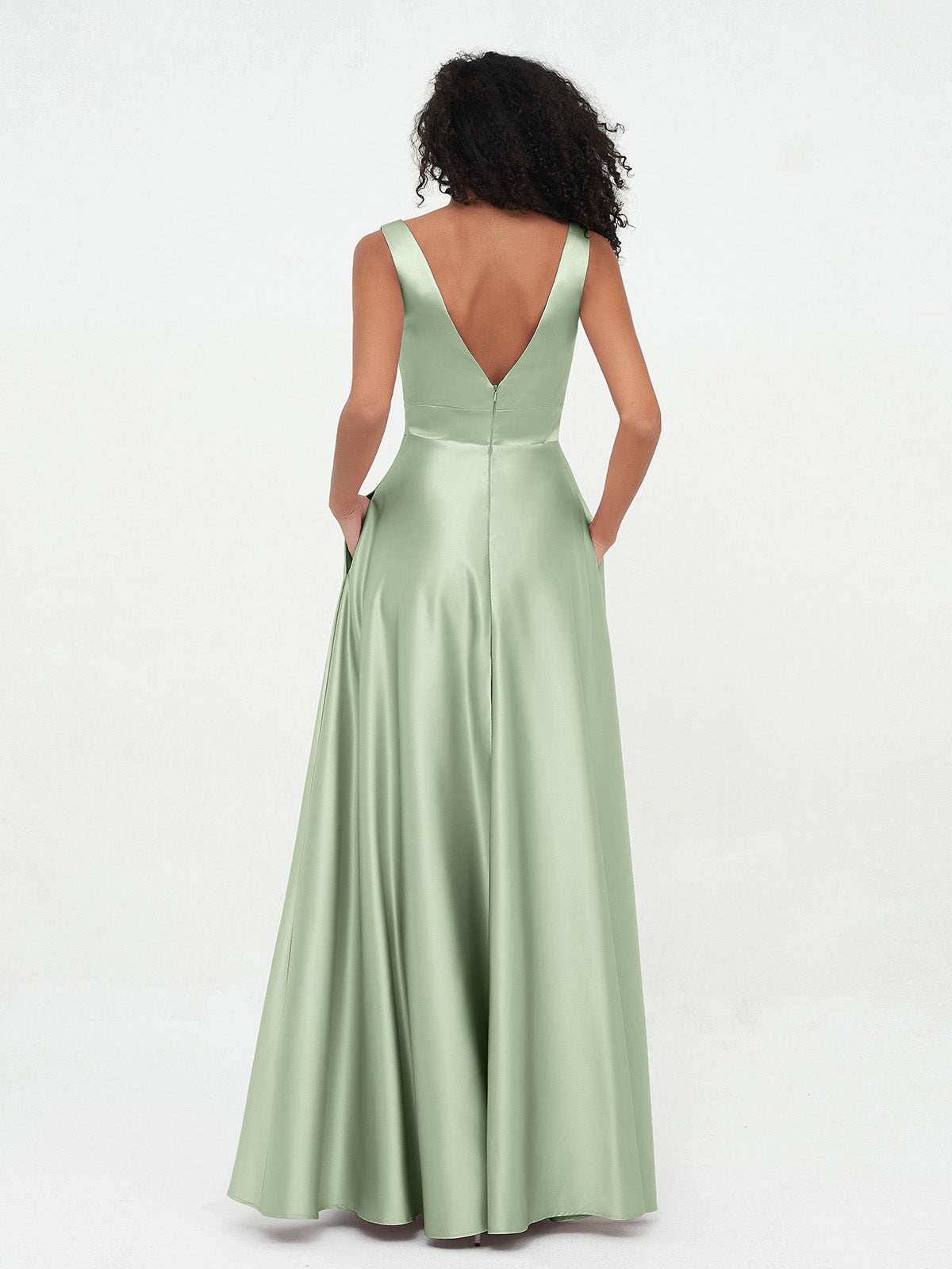 V-neck Satin Max Dresses Sage