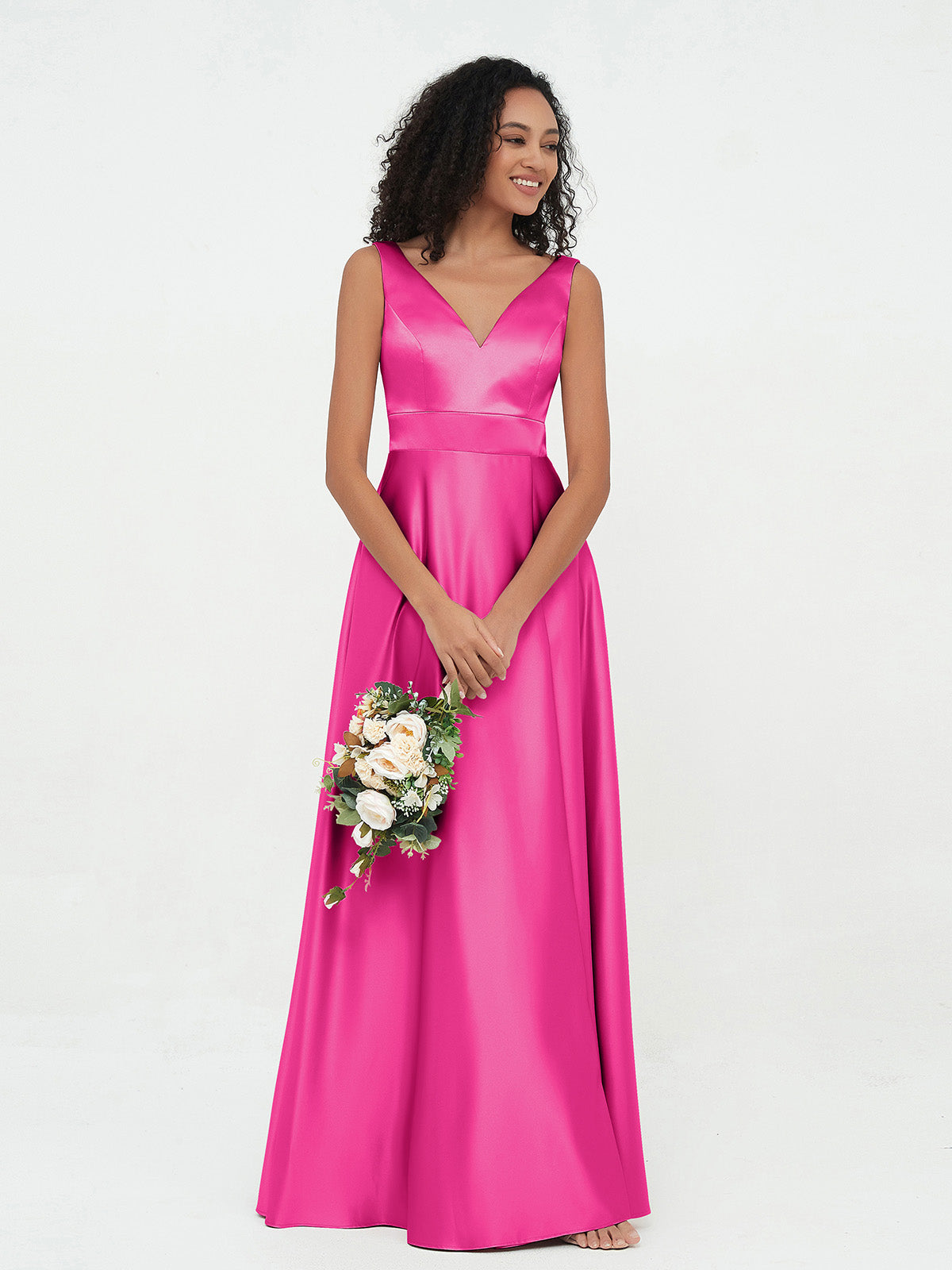 V-neck Satin Max Dresses Fuchsia