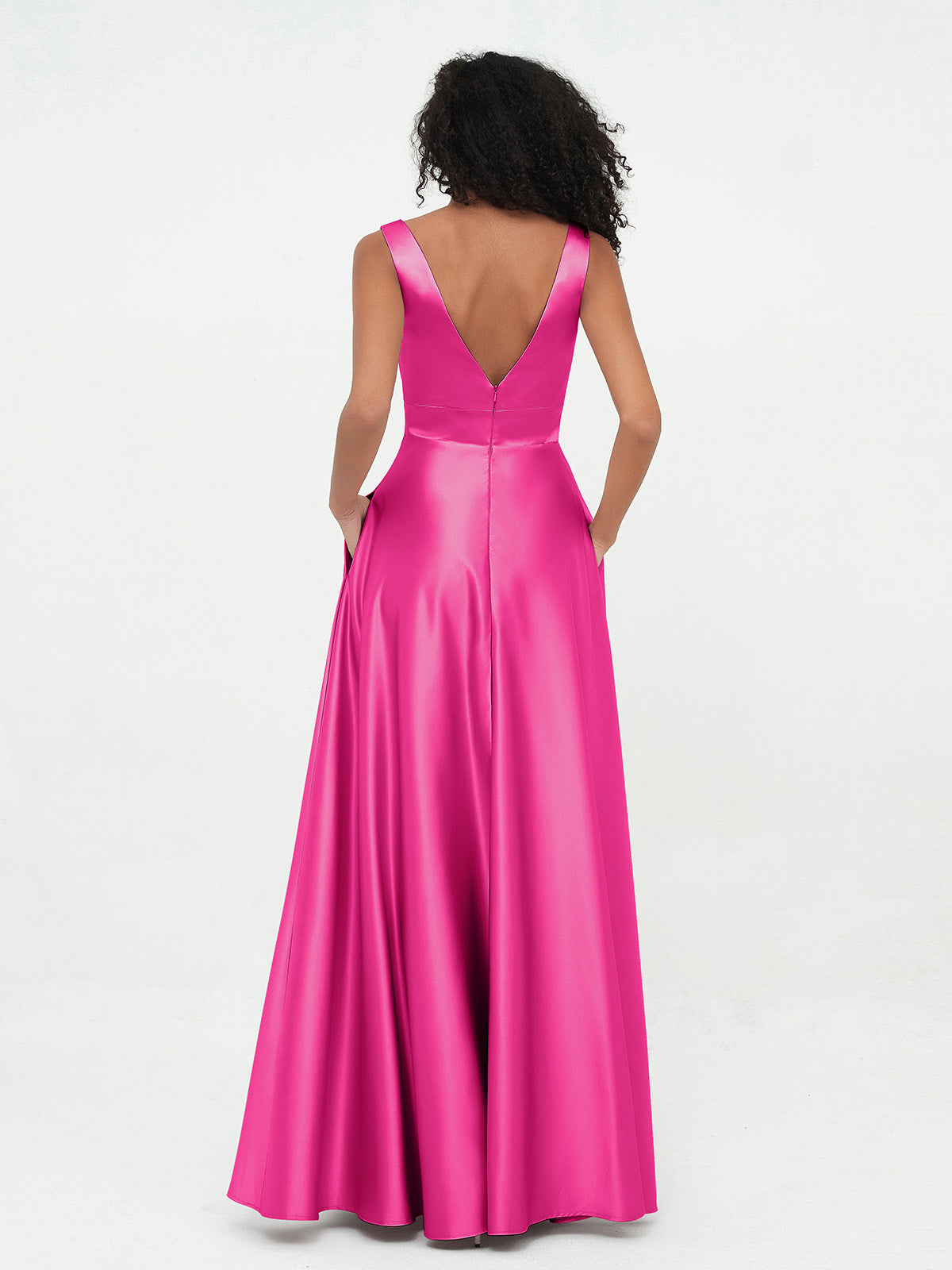 V-neck Satin Max Dresses Fuchsia