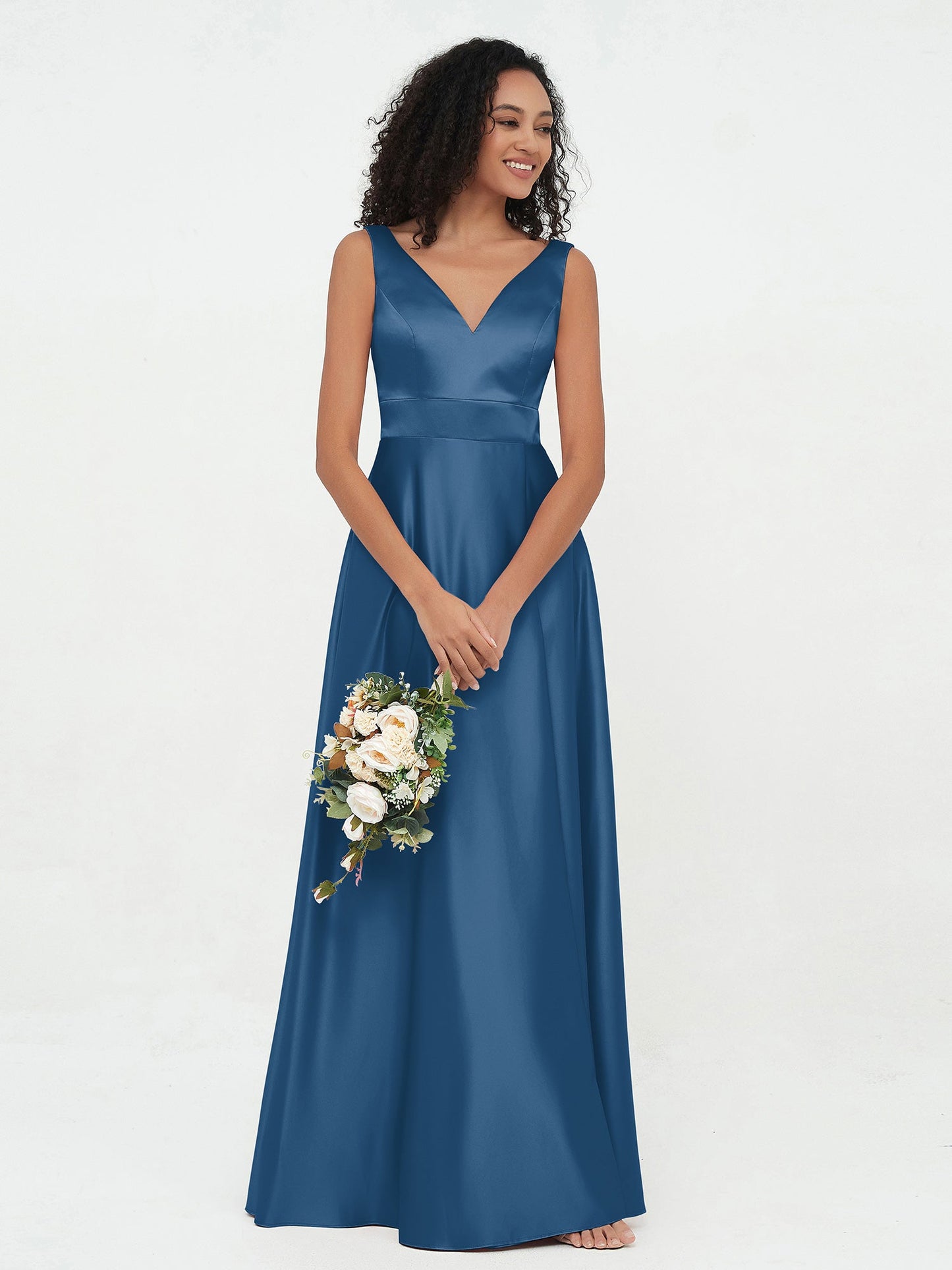 V-neck Satin Max Dresses Ink Blue