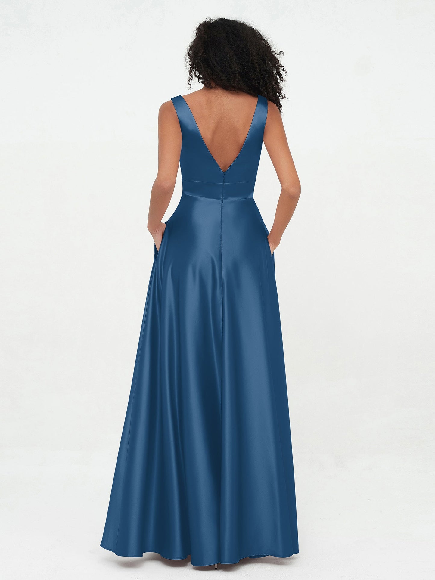 V-neck Satin Max Dresses Ink Blue