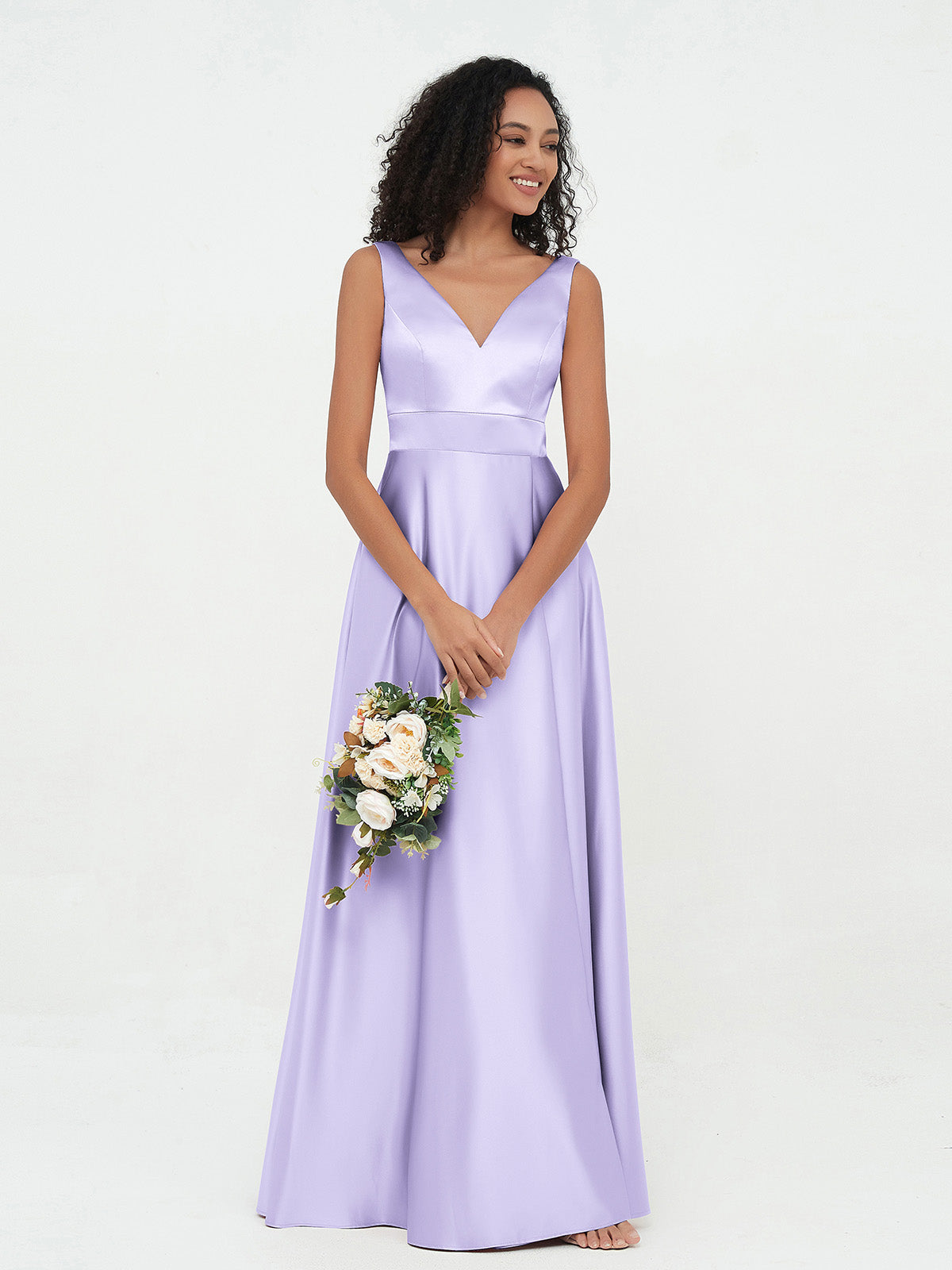 V-neck Satin Max Dresses Lilac