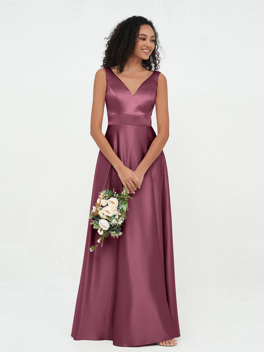 V-neck Satin Max Dresses Mulberry