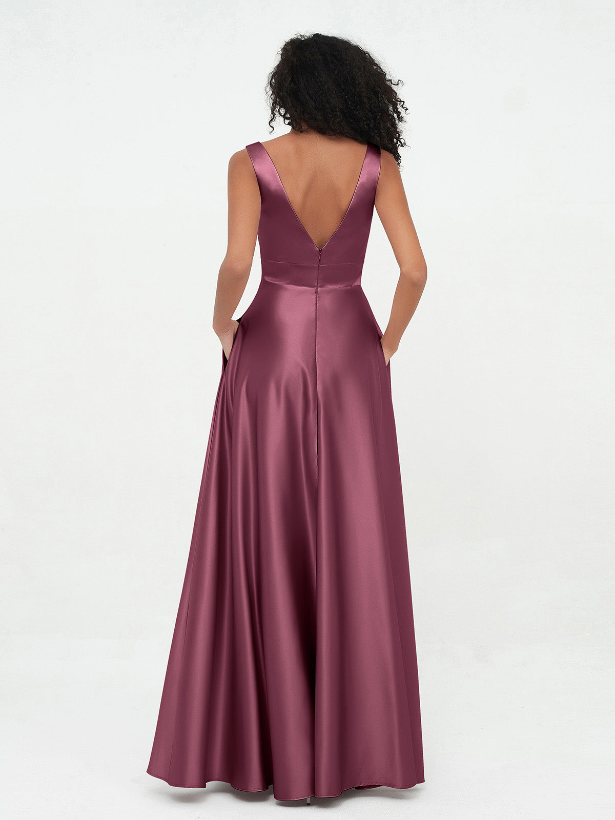 V-neck Satin Max Dresses Mulberry