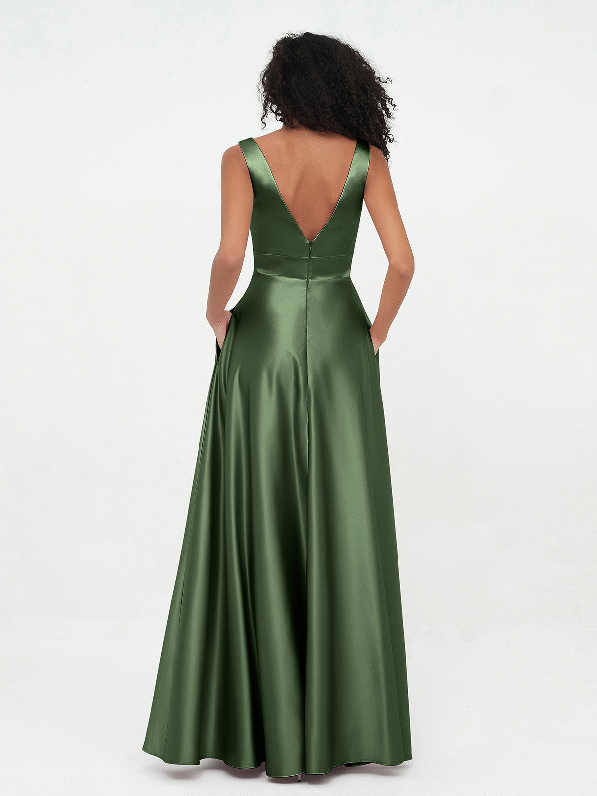 V-neck Satin Max Dresses Olive Green