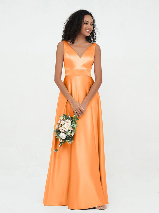 V-neck Satin Max Dresses Orange