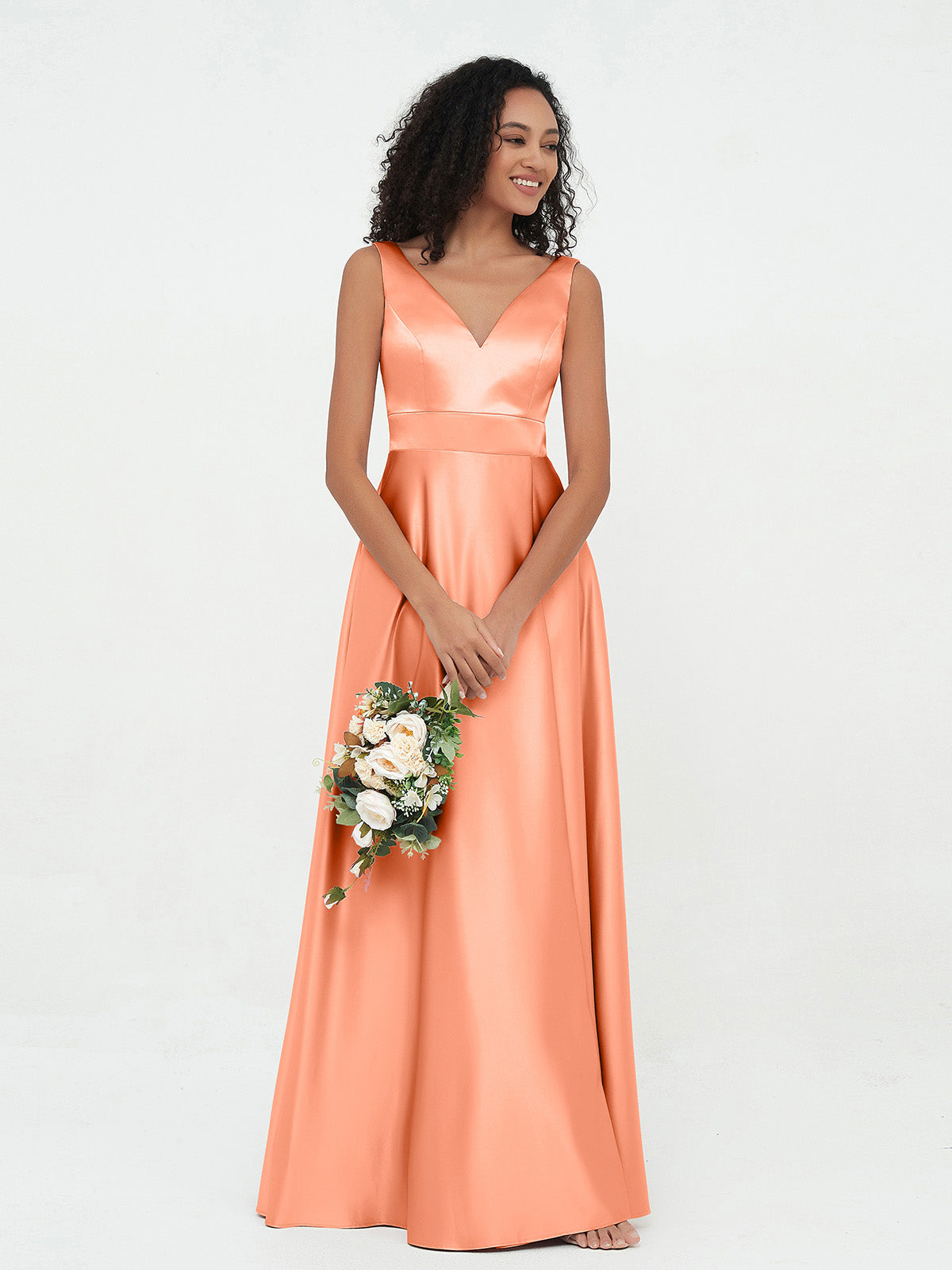 V-neck Satin Max Dresses Papaya