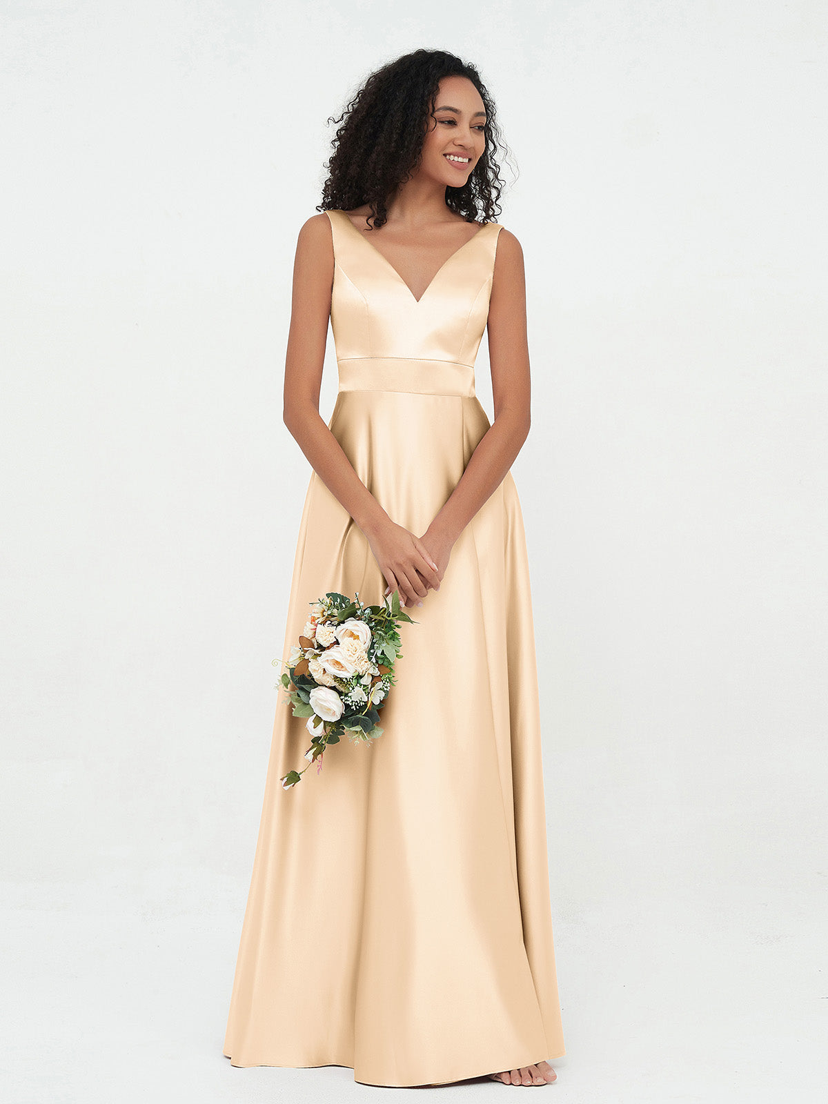 V-neck Satin Max Dresses Peach