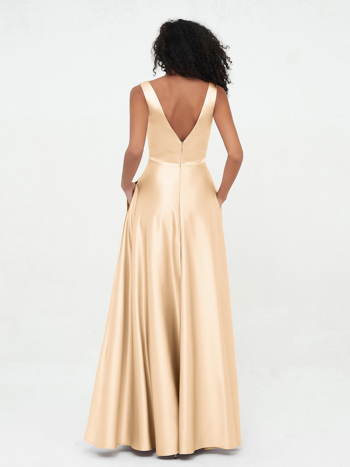 V-neck Satin Max Dresses Peach