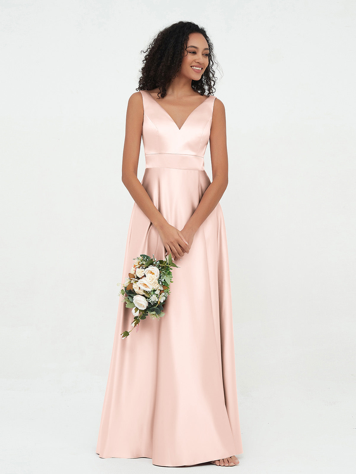 V-neck Satin Max Dresses Pearl Pink