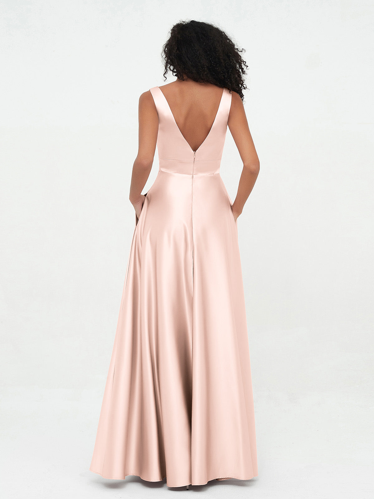 V-neck Satin Max Dresses Pearl Pink