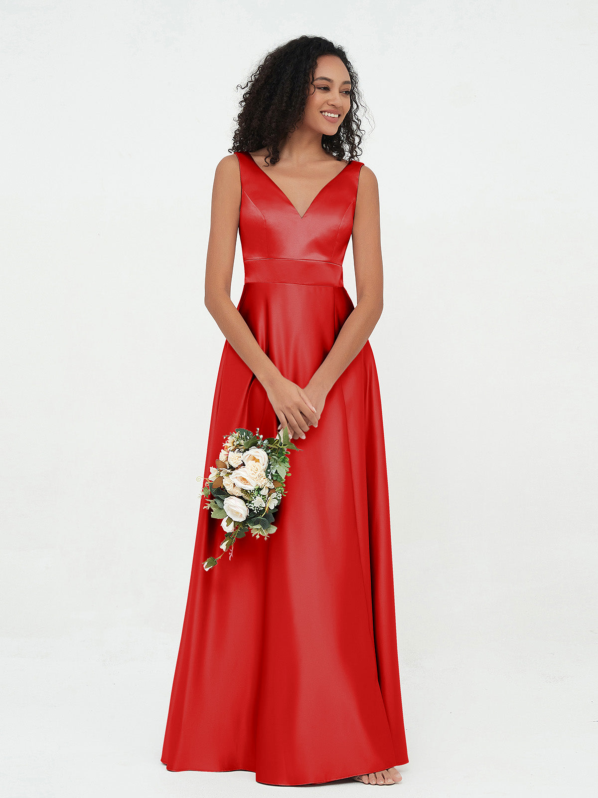 V-neck Satin Max Dresses Red