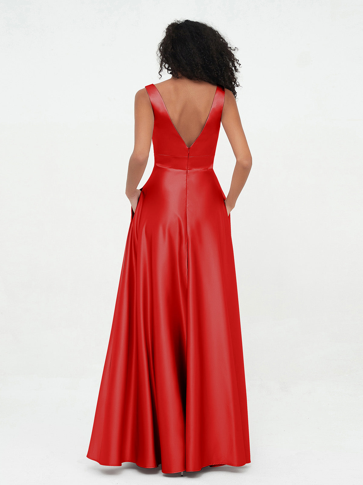 V-neck Satin Max Dresses Red