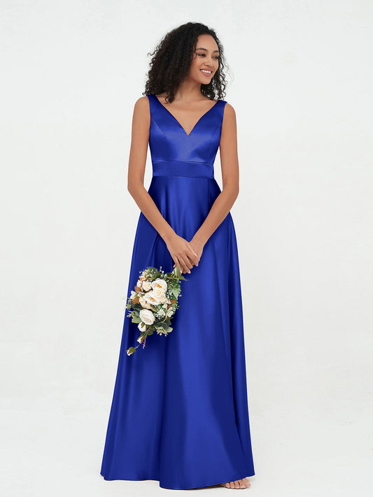 V-neck Satin Max Dresses Royal Blue