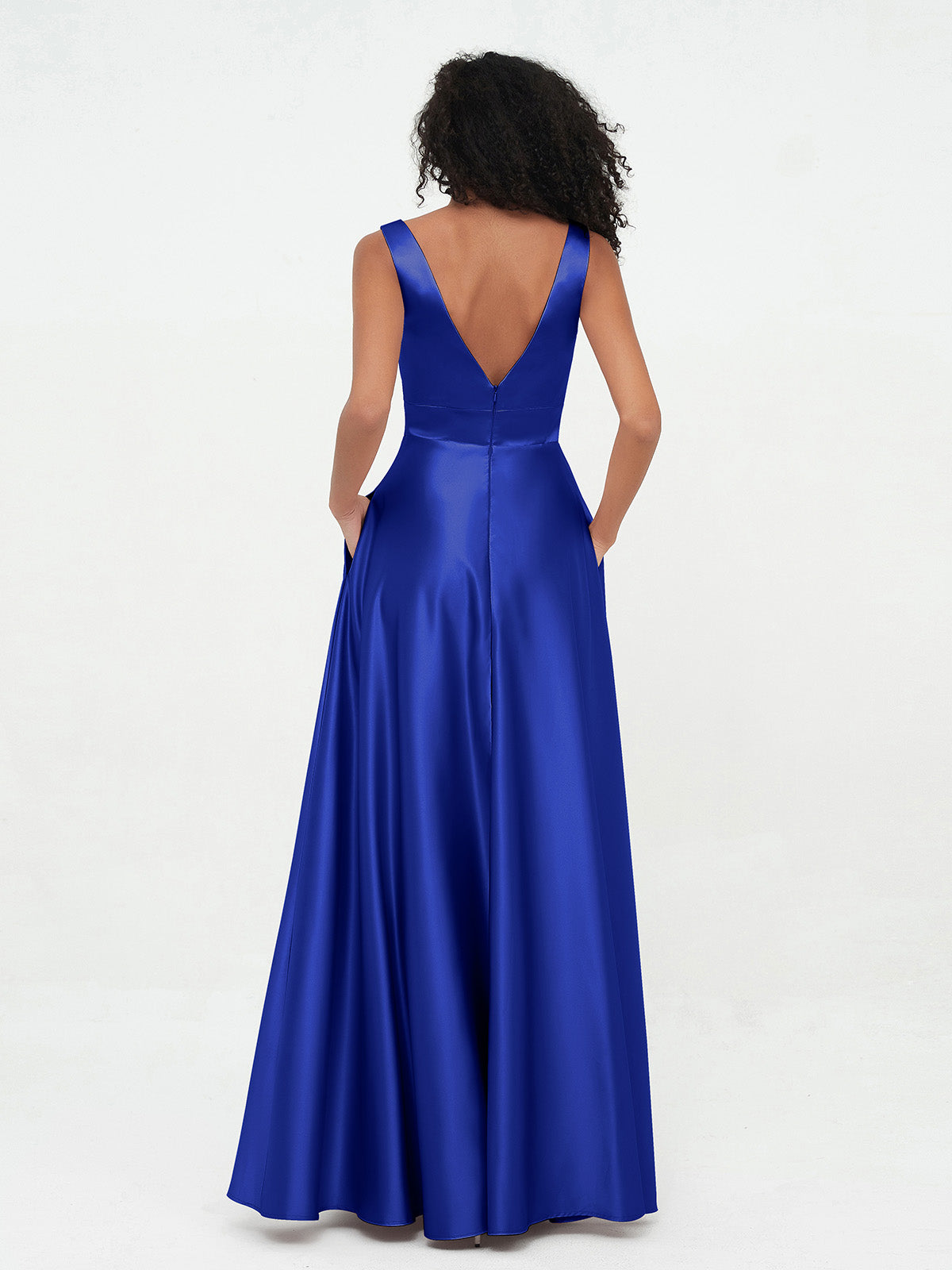 V-neck Satin Max Dresses Royal Blue