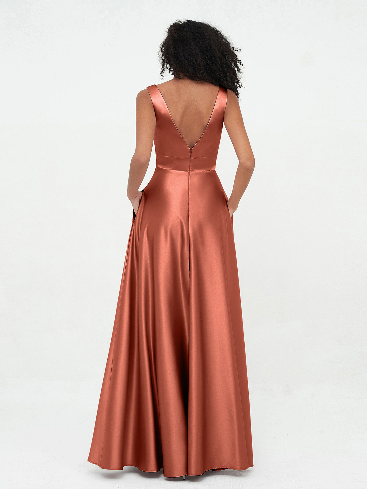 V-neck Satin Max Dresses Rust