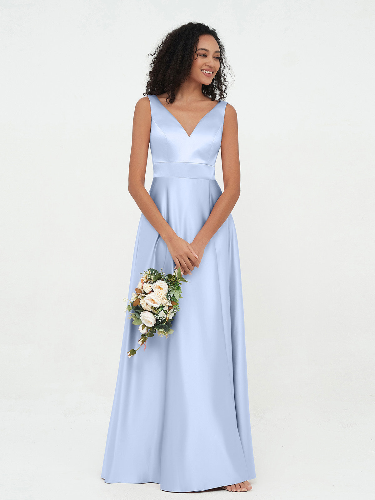 V-neck Satin Max Dresses Sky Blue