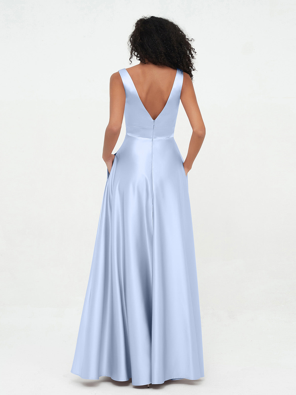 V-neck Satin Max Dresses Sky Blue