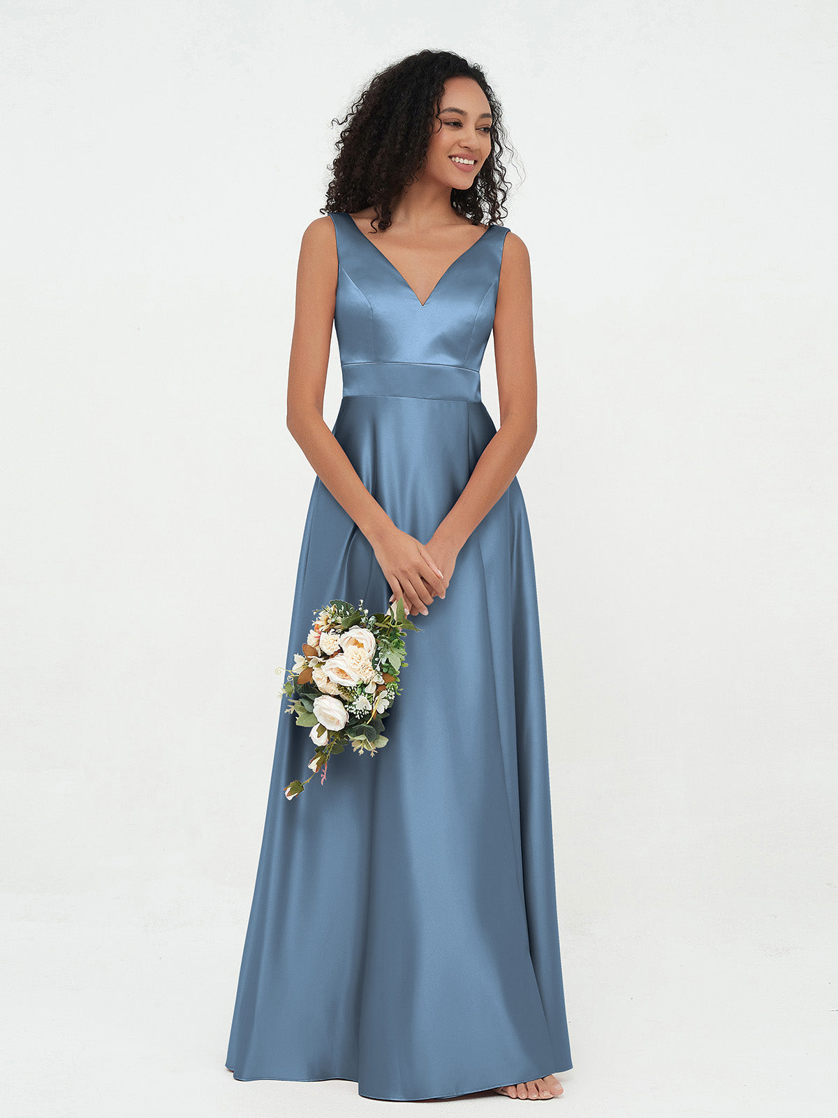 V-neck Satin Max Dresses Slate Blue