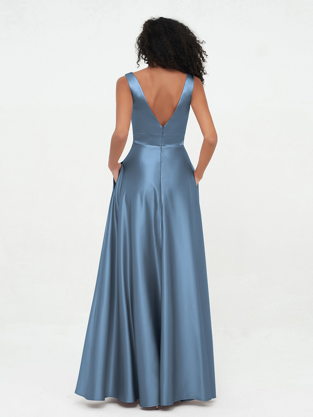 V-neck Satin Max Dresses Slate Blue