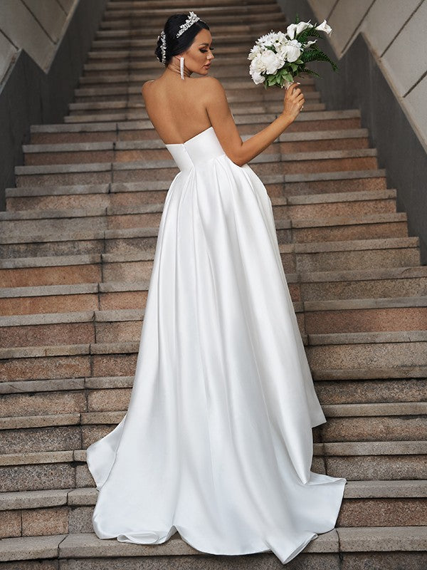 Princess Satin Ruffles Sweetheart Sleeveless Chapel Train Wedding Dres