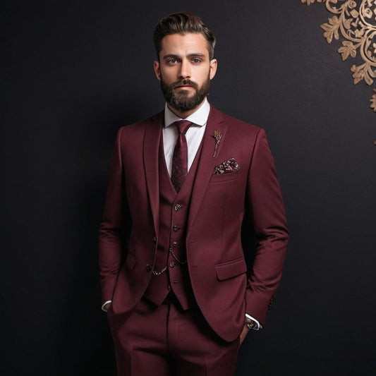 Burgundy 3Pcs Suit